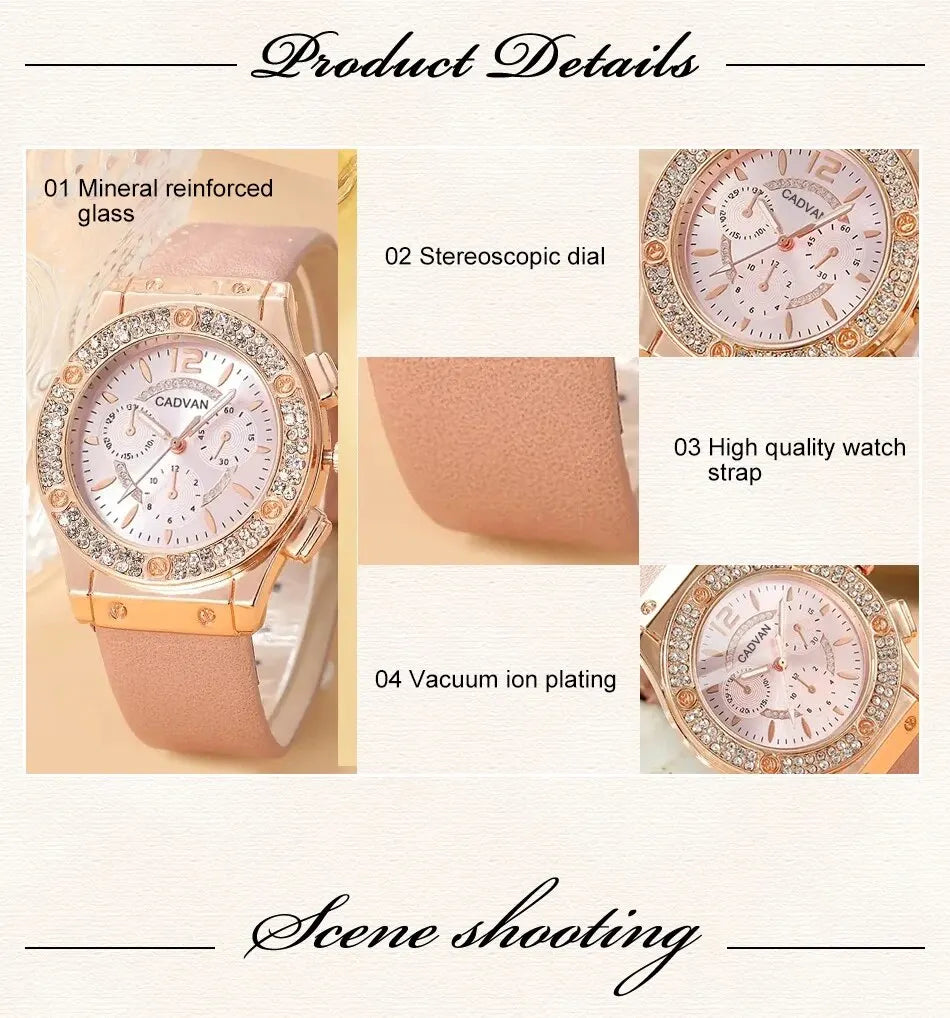 Set Luxury Rhinestone Women Fashion Elegant Wristwatch Quartz Watch