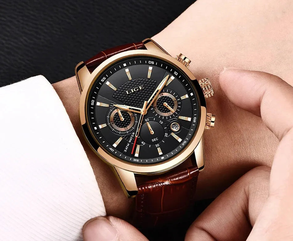 Men Luxury Casual Leather Quartz Men Watch 
Man Business Clock, Waterproof with Date Chronograph