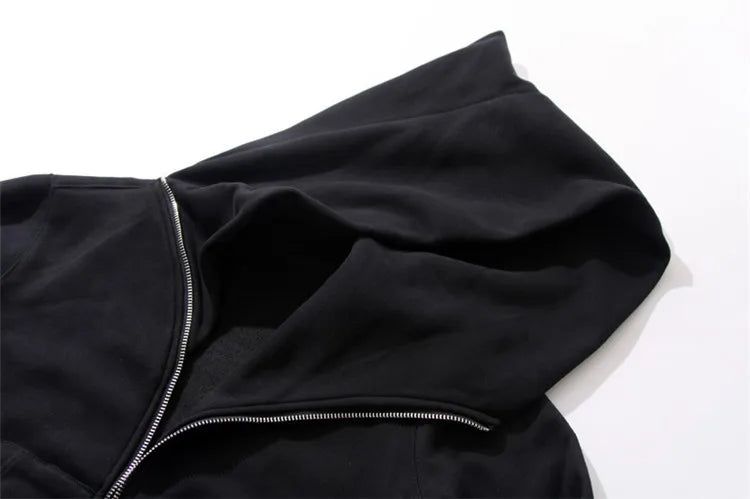 Men zipper Cardigan black Hooded jacket