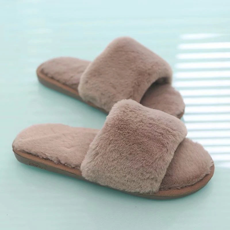 Winter Slippers Women's Fashion Cross Fluffy Leather Slippers
Home Slide Platform Flat Indoor Women's Shoes