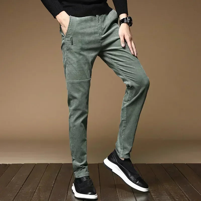 New Winter Fleece Warm Corduroy men Pants
Business Fashion Slim Fit Stretch Thicken Gray & Green Fluff Casual male Trouser