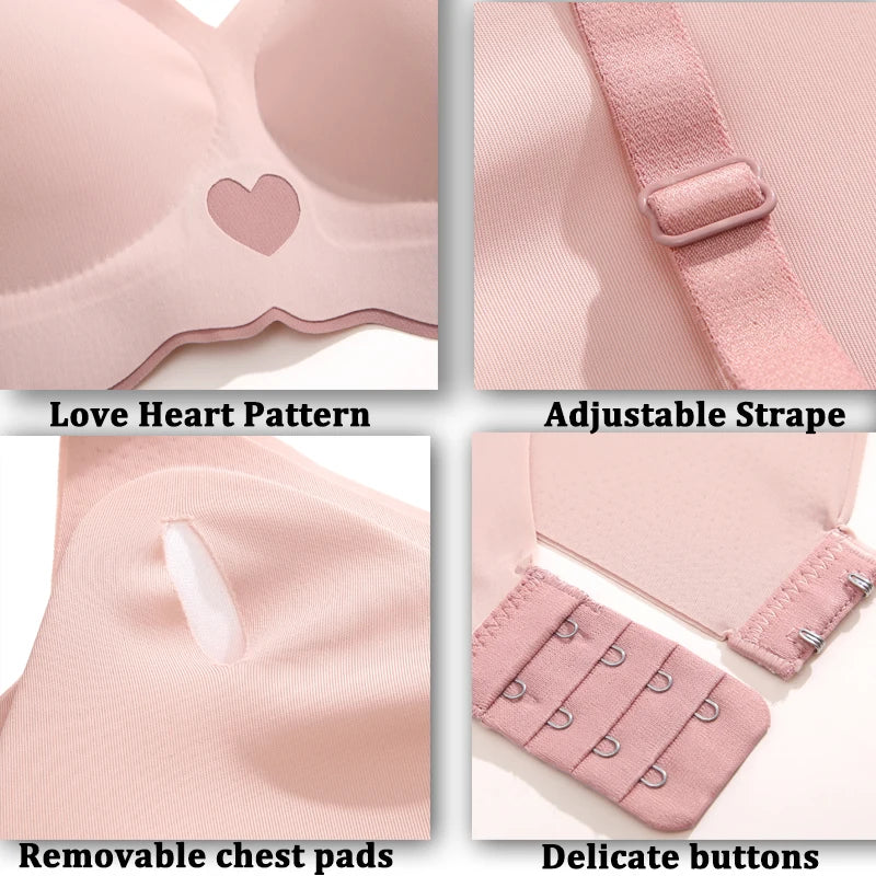 Sexy Push Up Bras with Love Heart Pattern 
Brassiere Deep V Neck Cute Underwear