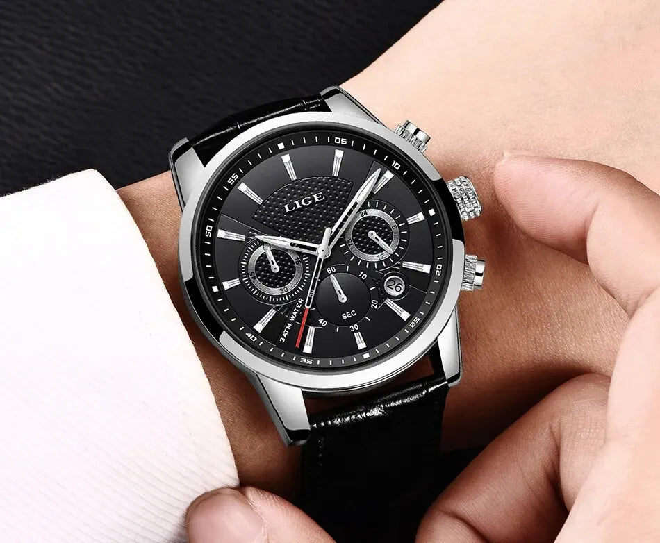 Men Luxury Casual Leather Quartz Men Watch 
Man Business Clock, Waterproof with Date Chronograph