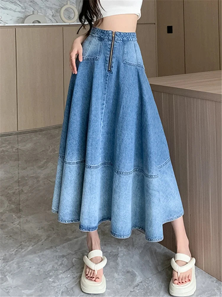 High Waist Gradient Women's Denim Long Skirts