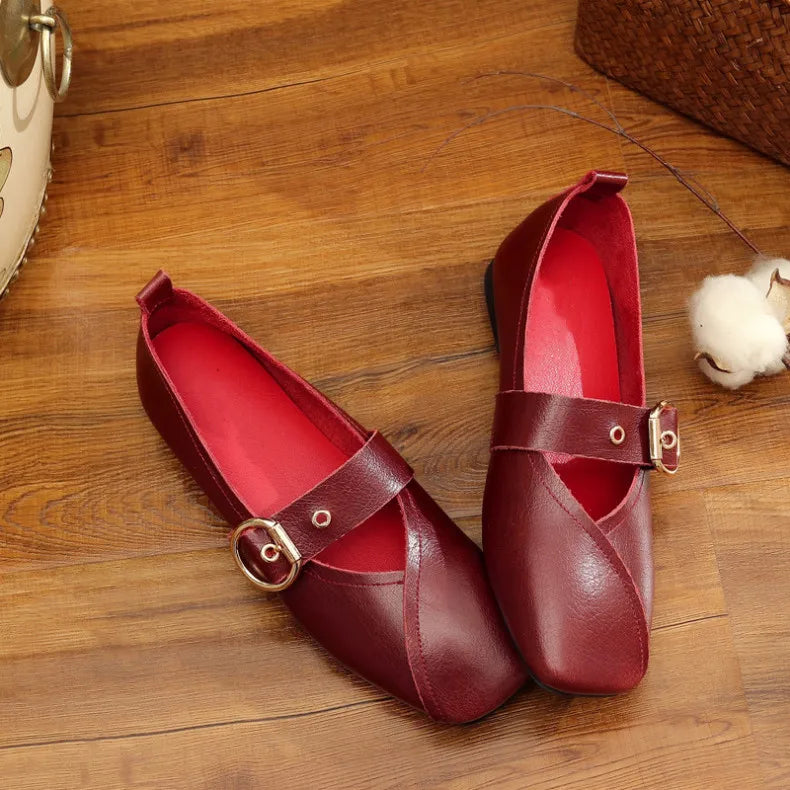 Ladies Spring Shoes, Genuine Leather 
Mother Flat Shoes, Casual & Comfortable Women Shoes