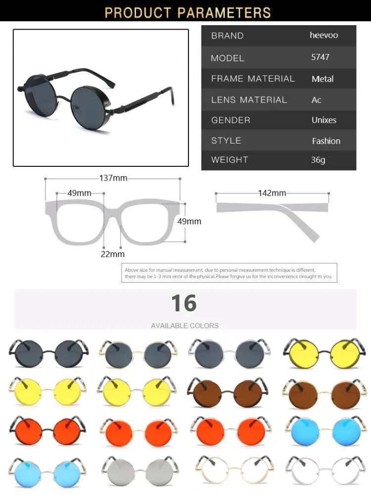 Metal Steampunk Sunglasses for Men & Women
 Round Glasses, Vintage High Quality