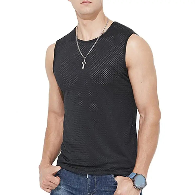 New Men Mesh Vest Ice Silk, Quick-drying Bodybuilding Tank tops 
Fitness Muscle Sleeveless 
Narrow Vest Fitness Casual Sport Tops