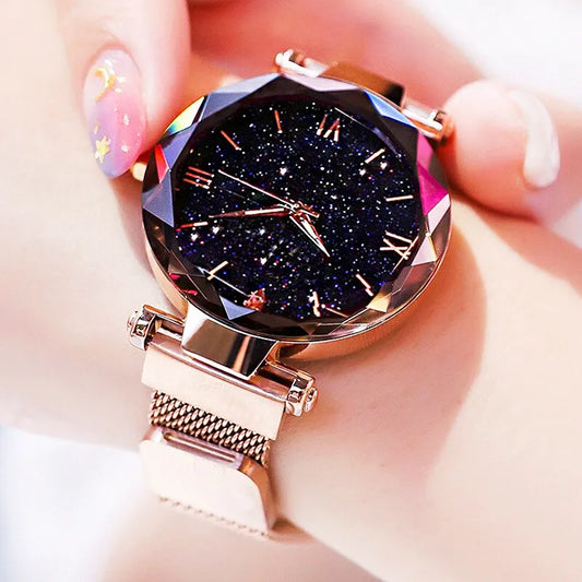 Starry Sky Watches 
Magnet Buckle Mesh Belt Diamond Quartz Watch