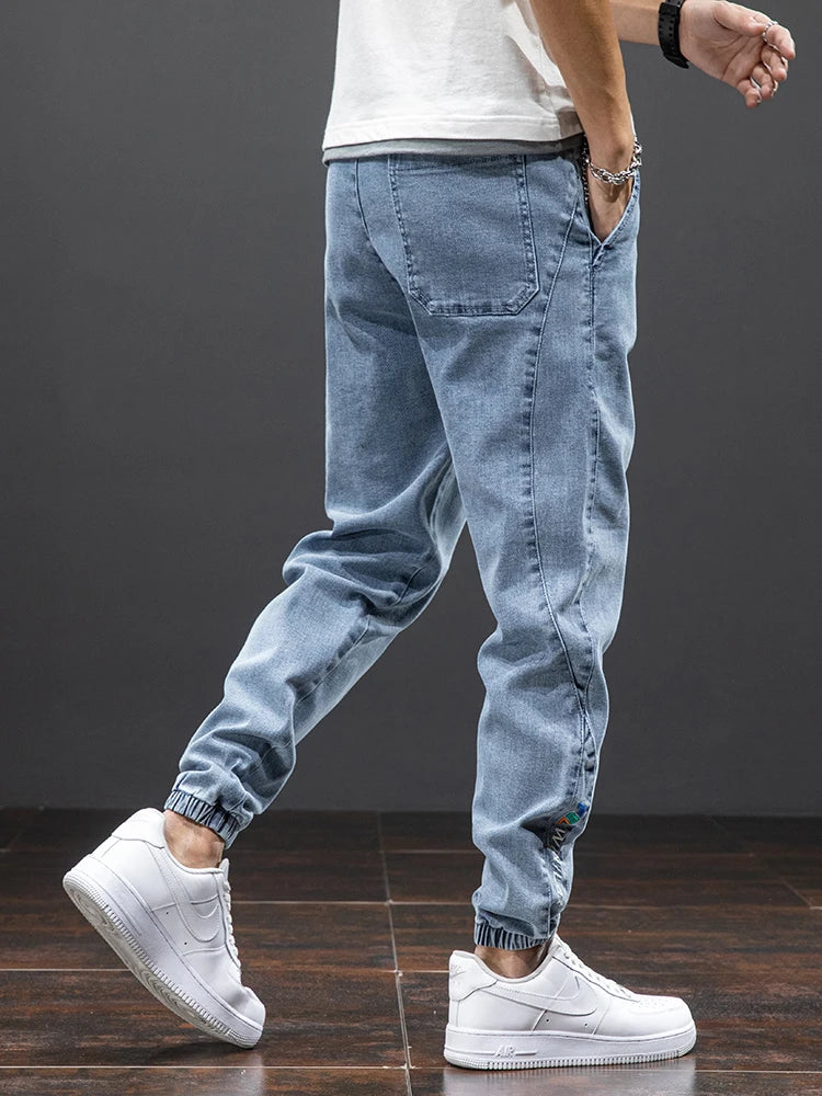 Spring & Summer Black Blue Cargo men Jeans
Streetwear Denim, Jogger Pants, Male Baggy Harem Jean