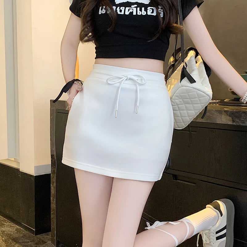 Drawstring Mini Skirt with High Waist