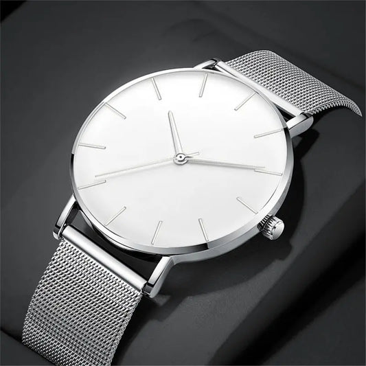 Luxury Minimalist Ultra Thin Watches 
Simple Men Business Stainless Steel, Mesh Belt 
Quartz Casual Watch