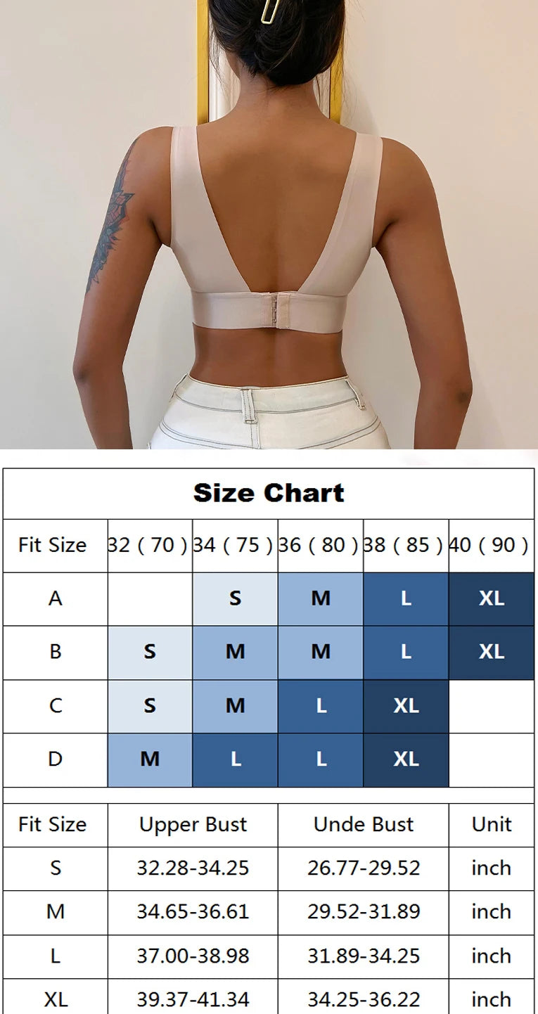 Deep V Sexy Push Up Bra, Seamless, Bralette, Backless 
Brassieres Padded Tank Tops