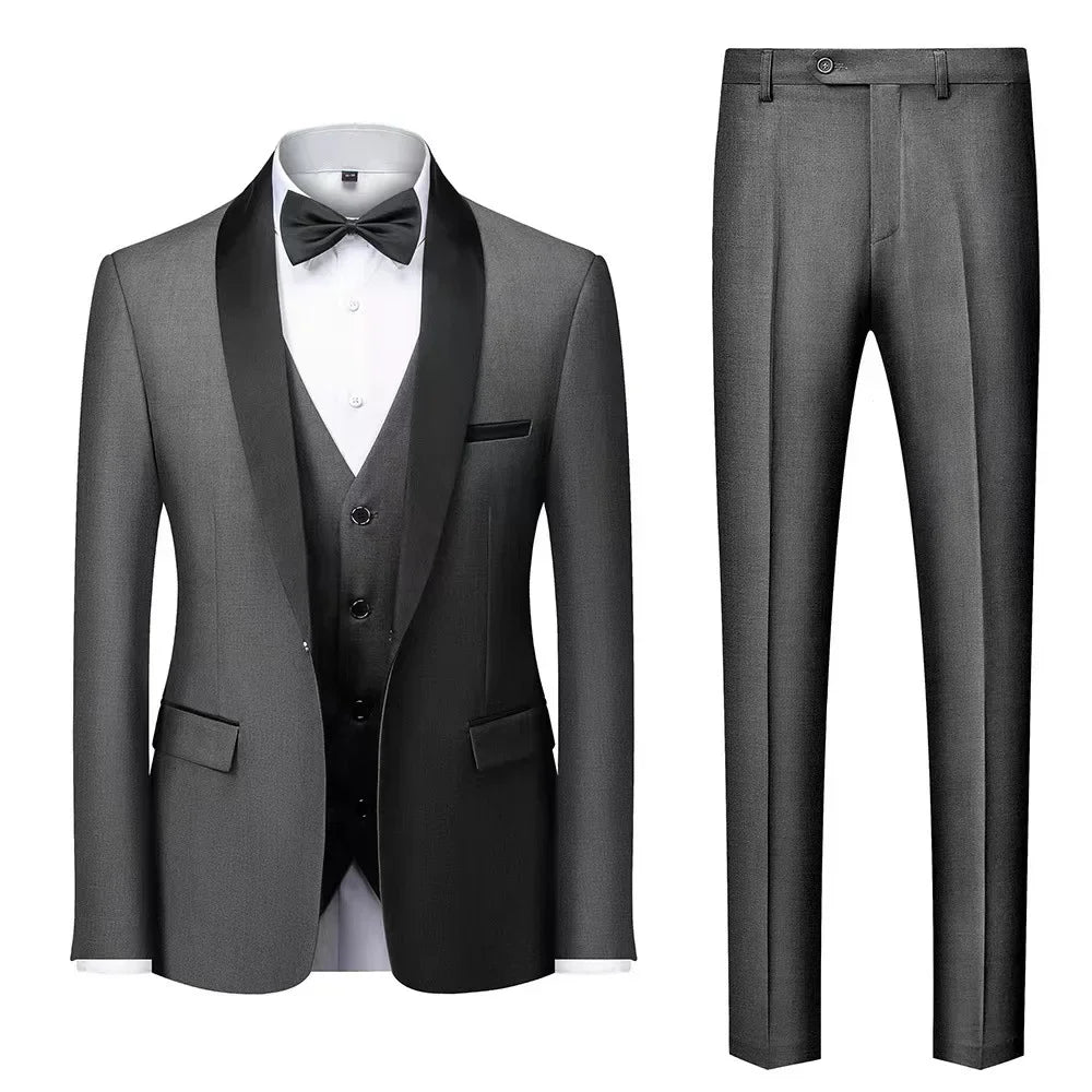 High Quality Men Suit, 3 Pieces Set  
Elegant Blazers Shawl Collar