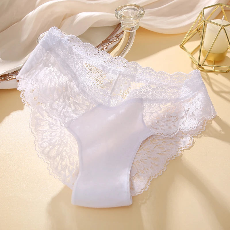 Lace Sexy Panties, Seamless, Hollow Out, Solid Color, Comfort