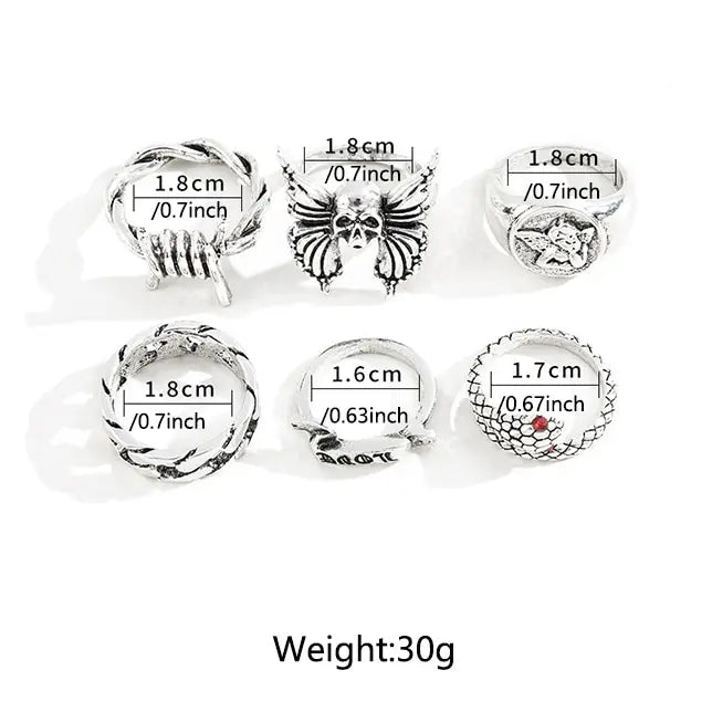 Gothic Skeleton Unisex Ring Set 
Punk, Grunge, Butterfly, Frog, Woman & Man