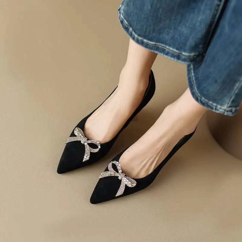 Design Shoes Women Pumps Flock Suede Pointed Toe Block High Heels 7cm