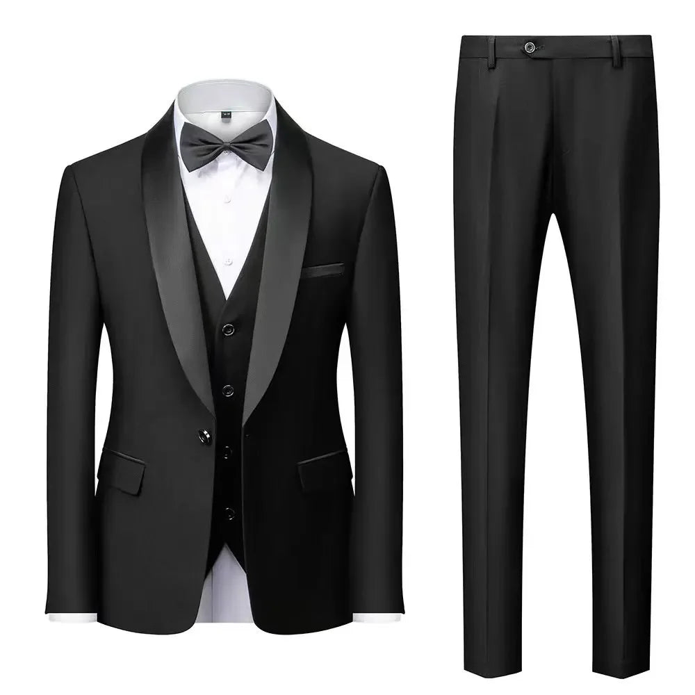 High Quality Men Suit, 3 Pieces Set  
Elegant Blazers Shawl Collar