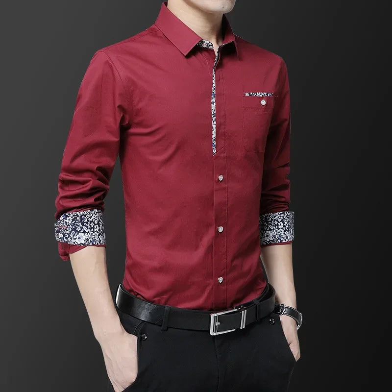 Long Sleeve Button Plain Solid Color Male Shirt