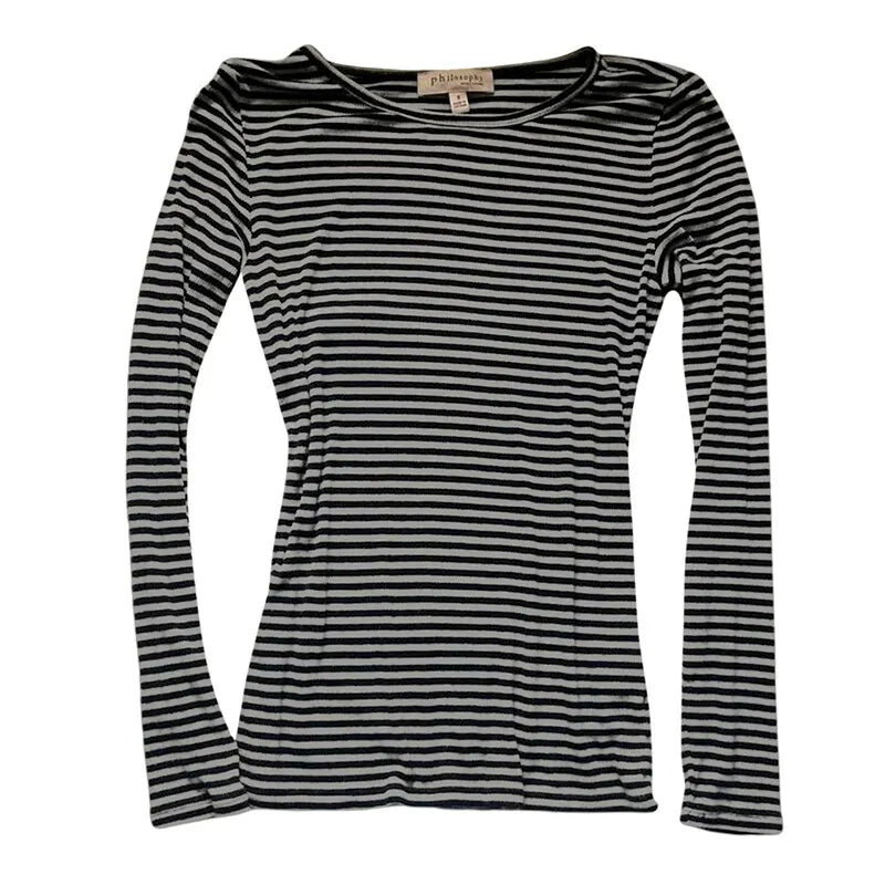 Women T-shirt Long Sleeve, Crew Neck 
Striped Fall Slim Fit Ladies Casual Tops