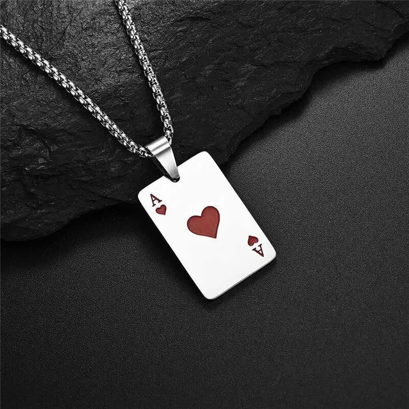 2 Piece Set Hip Hop Statement Stainless Steel Poker 
Card style Ace of Spades Necklace For Women & Men 
Pendant Chain Playing Cards Jewelry