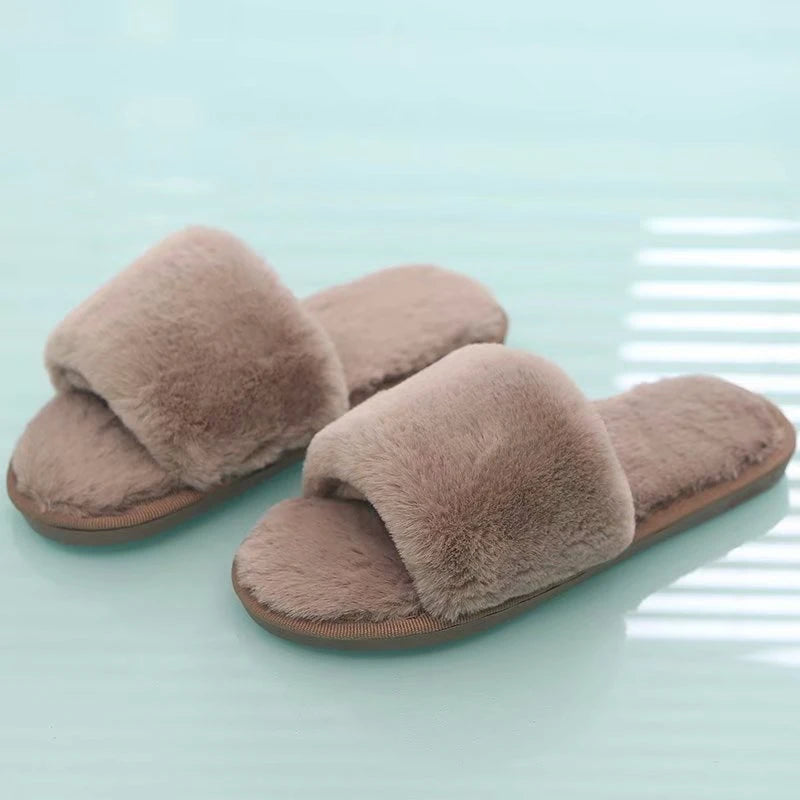 Winter Slippers Women's Fashion Cross Fluffy Leather Slippers
Home Slide Platform Flat Indoor Women's Shoes