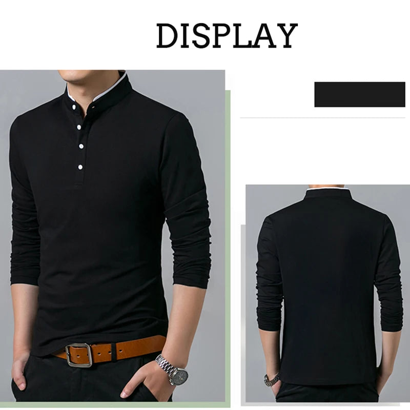 Men Business Casual Polo Long Sleeve T-shirt 
Summer Comfortable and Breathable Solid Cotton Top