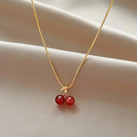 Little Wine Red Cherry Pendant Necklaces