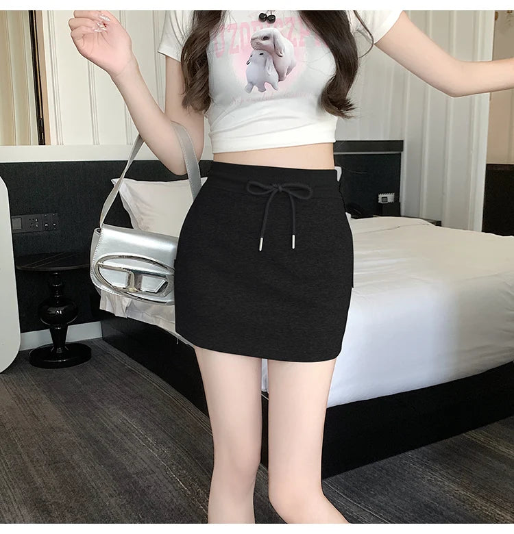 Drawstring Mini Skirt with High Waist