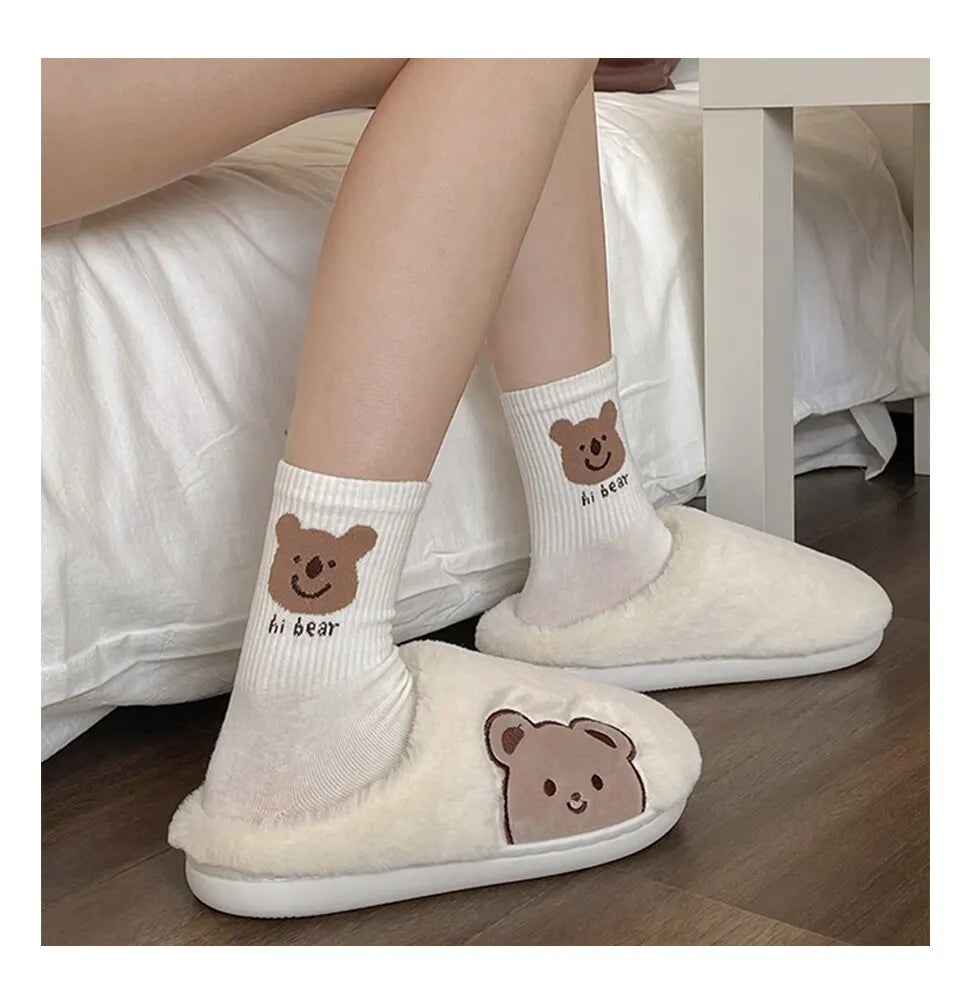 Cute Animal Fur Slipper For Women
Winter Warm Slippers Cartoon Teddy Bear House Shoes