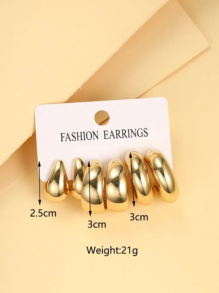 3 Pcs Set Trendy Classic Style Copper Earrings