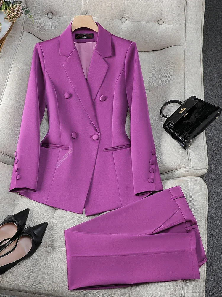 Fashion Office Ladies Formal Pant Suit Set 
Women Business Work Wear, 2 Piece Blazer Jacket & Trouser