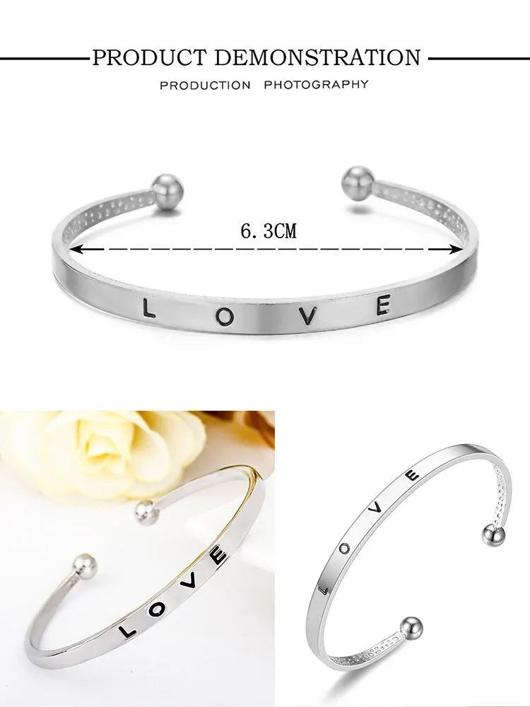 2pcs Simple Silver 
Steel Band Quartz Watch plus LOVE Bracelet Set