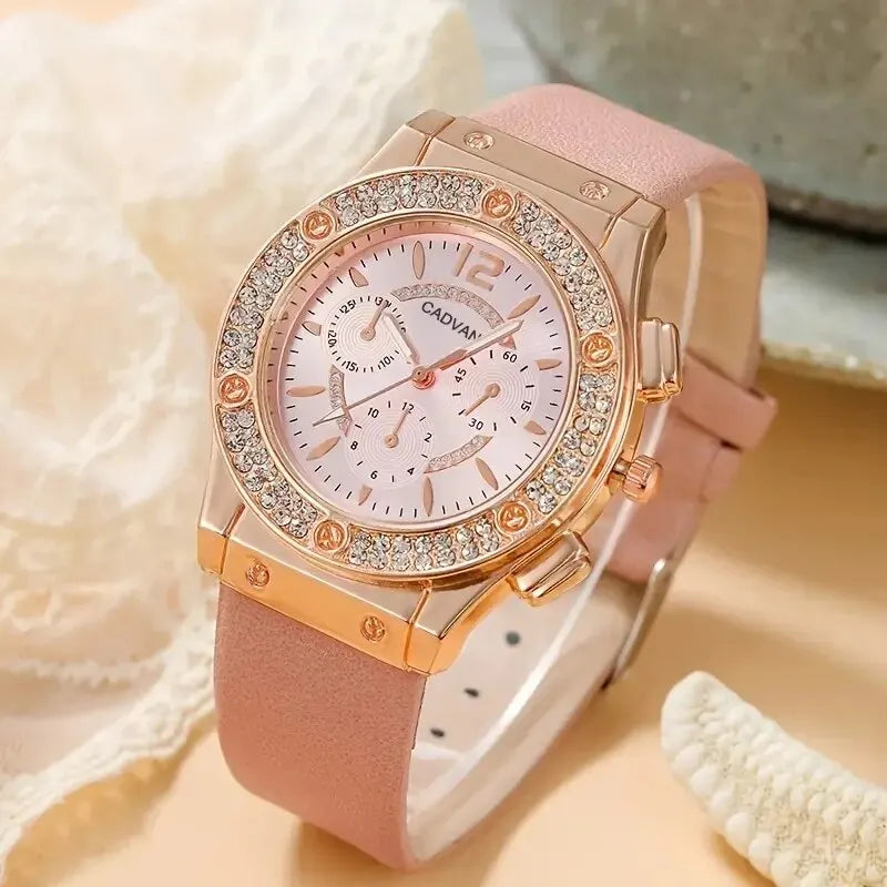 Set Luxury Rhinestone Women Fashion Elegant Wristwatch Quartz Watch