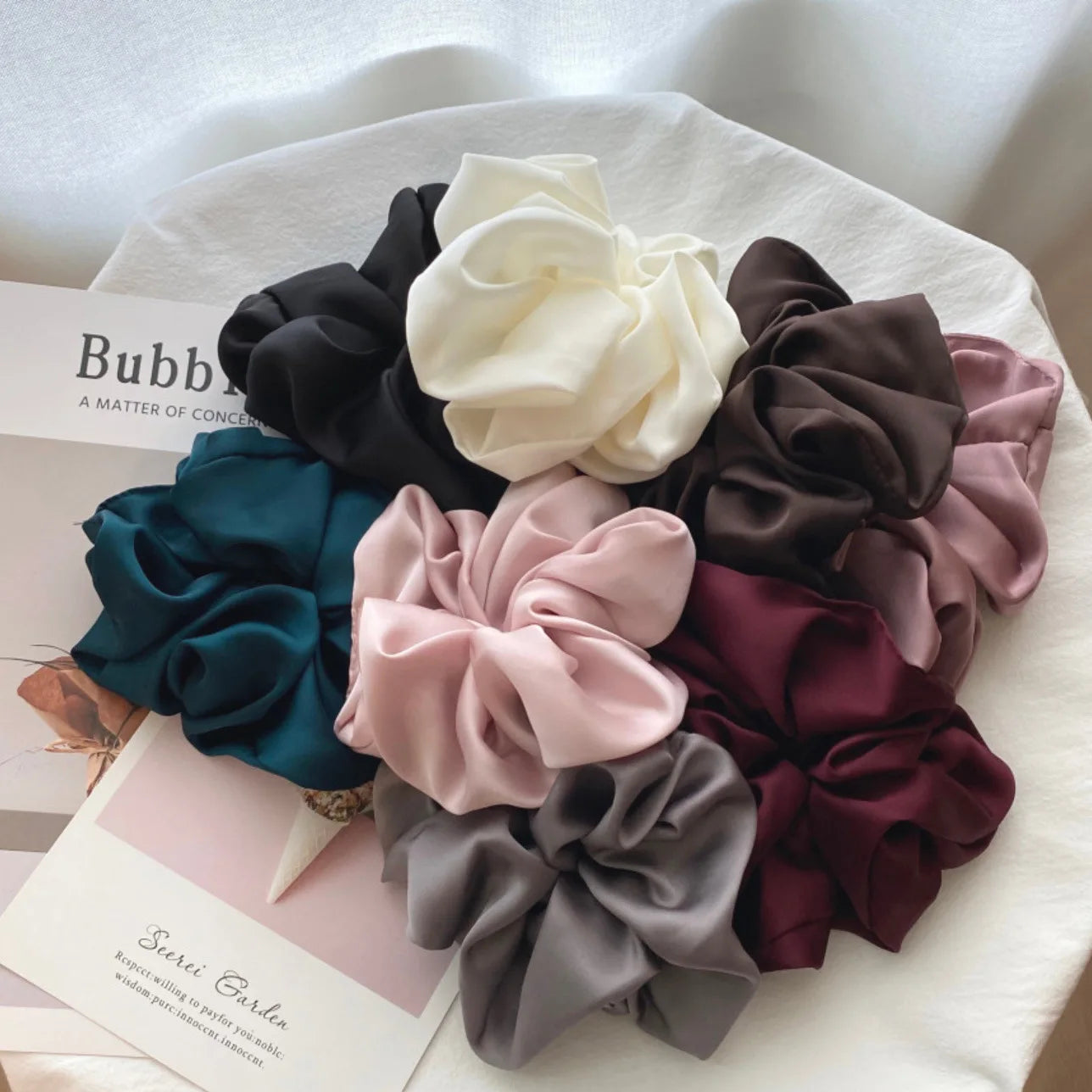 Women Solid Color Oversized Satin Scrunchies
Elastic Hair Ties Ponytail Holder