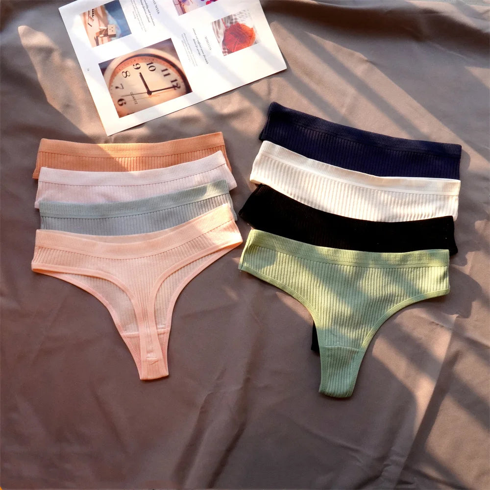 3 Pcs Seamless, Ribbed Cotton Underwear