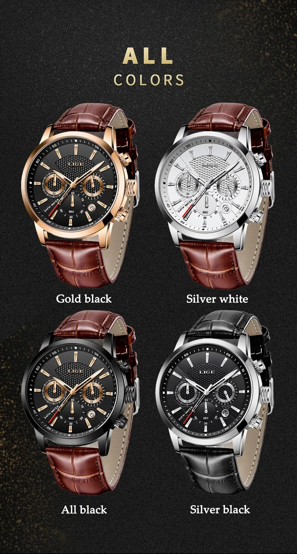 Men Luxury Casual Leather Quartz Men Watch 
Man Business Clock, Waterproof with Date Chronograph