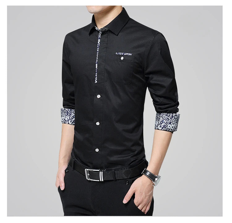 Long Sleeve Button Plain Solid Color Male Shirt