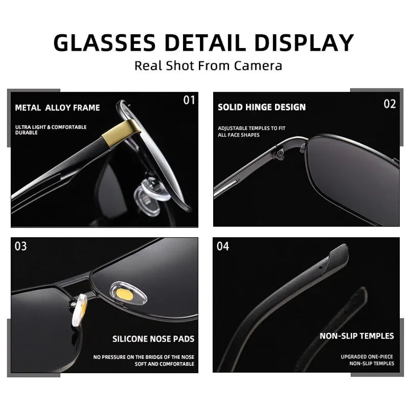 Square Photochromic Polarized Sunglasses for Men 
can Change Color of Sun Glasses, Chameleon Anti-glare