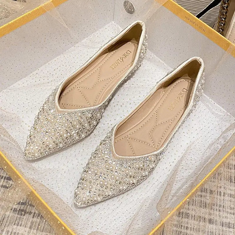 Rhinestone Women Flats Pointed Toe, Slip On