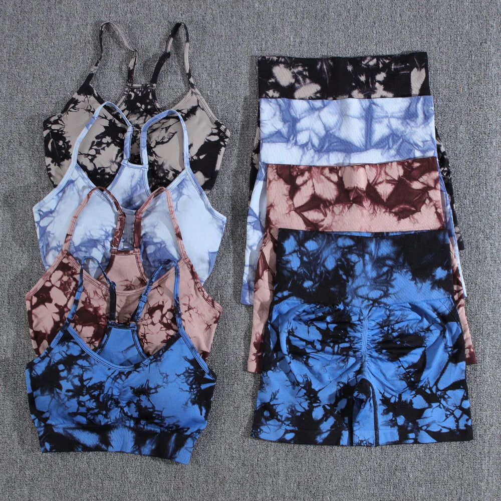 Newest Tie Dye Yoga Sets, Printing 1/2/3 PCS Gym Set For Women 
Seamless Leggings & Bra, Shorts Summer Fitness Outfits