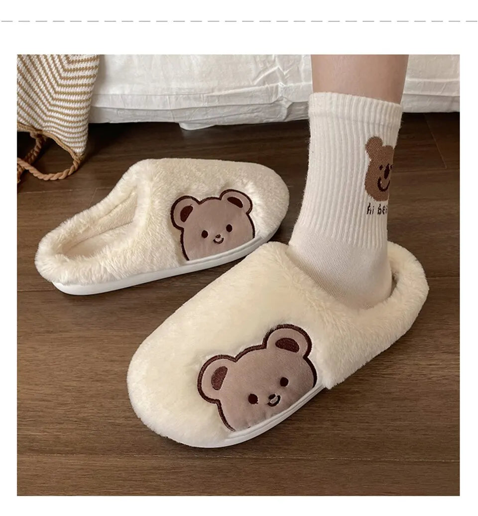 Cute Animal Fur Slipper For Women
Winter Warm Slippers Cartoon Teddy Bear House Shoes