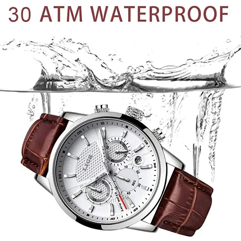 Men Luxury Casual Leather Quartz Men Watch 
Man Business Clock, Waterproof with Date Chronograph