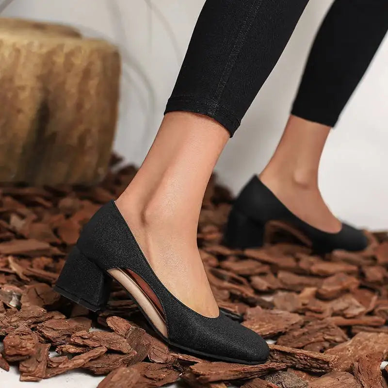 Pumps Square Toe Block Heel 5.5cm 
Slip On Solid Concise Female Shoes