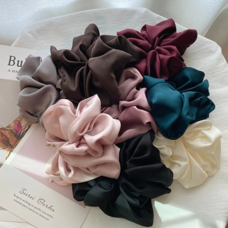 Women Solid Color Oversized Satin Scrunchies
Elastic Hair Ties Ponytail Holder