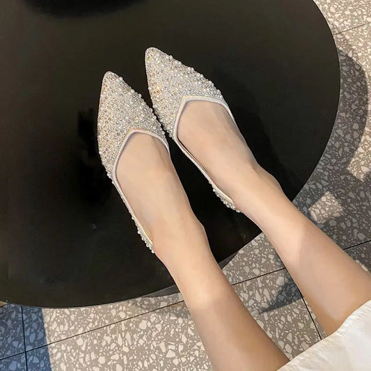 Rhinestone Women Flats Pointed Toe, Slip On