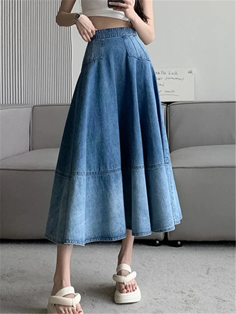 High Waist Gradient Women's Denim Long Skirts