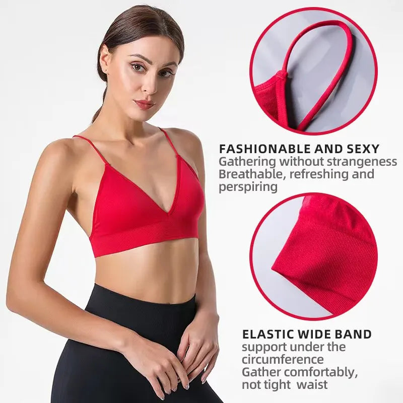 Seamless Bra, Camisole Underwear 
V Neck Gather Up Sports Bra