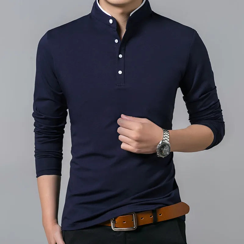 Men Business Casual Polo Long Sleeve T-shirt 
Summer Comfortable and Breathable Solid Cotton Top