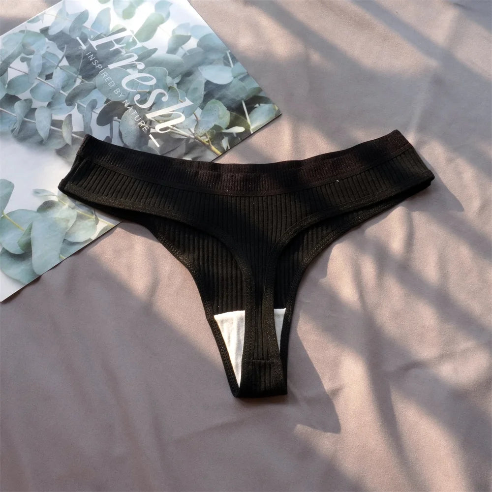 3 Pcs Seamless, Ribbed Cotton Underwear