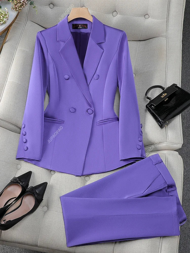 Fashion Office Ladies Formal Pant Suit Set 
Women Business Work Wear, 2 Piece Blazer Jacket & Trouser